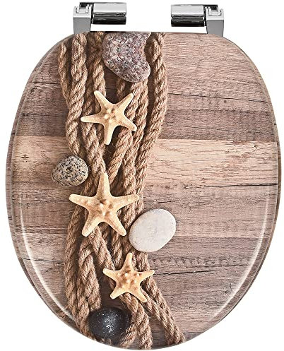 WC Sitz Doppelte Absenkautomatik Toilettendeckel mit Absenkautomatik Toilettensitz passend für alle handelsüblichen WC-Becken einfache Montage Universal maritime Motiv Strand F177