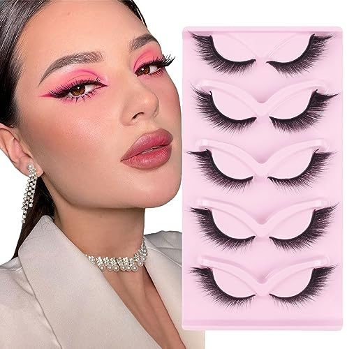 Glowing Win Falsche Wimpern Cat Eye Lashes 5 Paar Fox Eyelashes Natürliche | Wiederverwendbar, Handgefertigt, Katzenauge Angel Winged Fake Lashes Natural Künstliche Wimpern Cateye