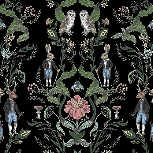 SOEWIOU Papier peint autocollant à décoller et à coller, 300 x 44,5 cm, motif floral, vintage, lapin, cerf, chouette, papier contact pour salon, chambre à coucher, salle de bain, armoire murale