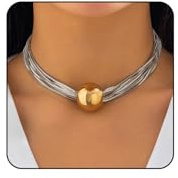 Sora Tuki Chunky Necklace for Women Big Ball Necklace Thick Statement Necklaces for Women Link Chain Choker Necklaces Chunky Jewelry, L, Metal, No Gemstone