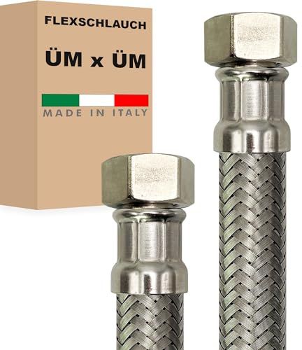Flexschlauch DN25-1 Edelstahl Panzerschlauch Sanitär Hauswasserwerk - Made in Italy (1 ÜM x 1 ÜM, 50 cm)