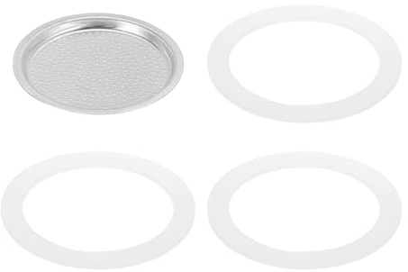 QUARKZMAN Pièces de Rechange pour Cafetière Italienne en Aluminium (Argent) | Avec 1 Filtre et 3 Joints D'Étanchéité en Silicone, 56x48x4mm pour Cafetière Moka 3 Tasses