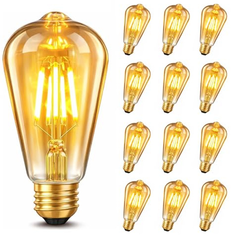 GBLY 12er pack LED Glühbirne E27 Vintage Lampe ST64 Retro Warmweiss | Glühlampe 4W Filament Leuchtmittel 2700K Edison Birne Dekorative Energiesparlampe Antike Beleuchtung für Restaurant Haus Café