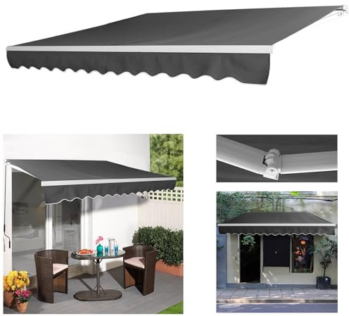 LARS360 Tenda da sole per balcone, 360 x 300 cm, in alluminio, con manovella, impermeabile, grigio scuro per terrazza e balcone