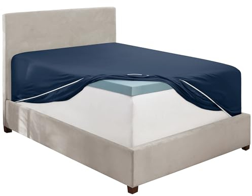 Hearth & Harbor Extra Deep Pocket Full Fitted Sheet - Fits 18 to 24 Inch Mattress – Ultra Soft 1800 Microfiber, Wrinkle-Free & Breathable – Hotel Luxury Fitted Sheet Only, Navy