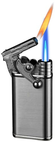 Briquet à Double Flamme Briquet à Double Flamme Coupe-Vent à gaz Briquet à Double Flamme au Butane Briquet au Butane Rechargeable Extérieur Intérieur Disponible (Color : C)