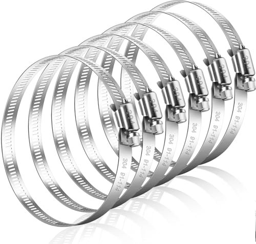 Caianwin 6 fascette stringitubo grandi 91-114 mm, in acciaio inox, fascette regolabili per tubo di scarico, ventilazioni per asciugatrici, tubi, tubi