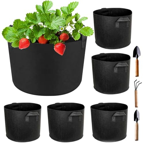 18 bolsas de cultivo de plantas, bolsas de cultivo de patatas de 5 galones, macetas de tela gruesa con asas, bolsas de cultivo de tomates no tejidas con 3 cucharas, bolsas de cultivo de fresas