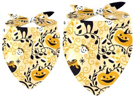 Hundehalstücher, Halloween-Kürbisse, schwarze Katze, Dreieckstuch für kleine, mittelgroße und große Hunde und Katzen, Haustier-Tuch, Dreieckstuch, Lätzchen, 2 Stück