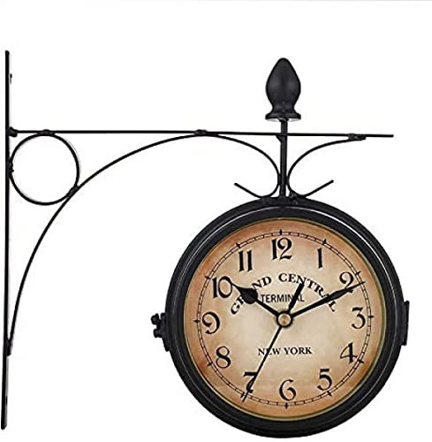 LUOYAOB Retro Bahnhofsuhr Retro antike doppelseitige Uhr Garten Bahnhofsuhr im europäischen Stil Künstlerische seitige stille Wanduhr for Korridore Veranda Bahnhof Heimdekoration