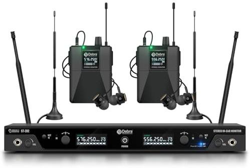 ST-202 UHF Wireless in Ear Monitor System, IEM wireless a doppio canale con tipo di monitoraggio per palcoscenico, ricevitore per studio, chitarra, performance di gruppo (doppio canale, 2 bodypack)