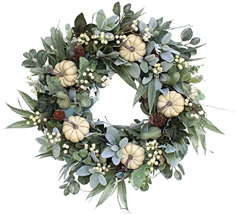 Adventskranz Steckschaum Kranz Faux Party Kranz getrocknete Reben künstliche Blumen Frühling/Sommer dekorativer Kranz Haustür oder Innenwanddekoration Eukalyptus Kranz Bild (Green, One Size)