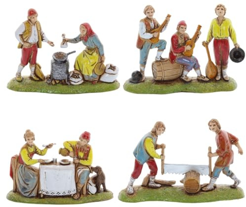 Moranduzzo Set 4 Pastori Adatto a Presepe da 6 cm Scala 1:32 – MINI 6 – Statuina Indistruttibile, Stile '700, Rifinita a Mano, Scultore M. Landi, Made in Italy