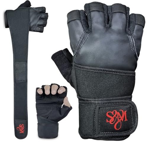 S&M Gewichtheberhandschuhe - Schwarzes Maya Hide Leder, Atmungsaktiv & rutschfest, Krafttraining Handschuhe für Männer & Frauen, mit Verstellbaren Handgelenksbändern (L)