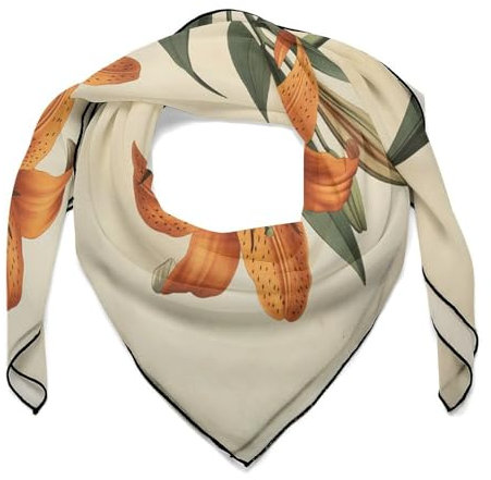 QLPTM Foulard léger et tendance en forme de lys orange pour femme - 68,6 x 68,6 cm, Plante de lys orange, taille unique