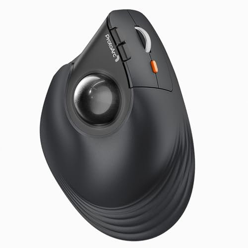 ProtoArc Vertical Wireless Trackball Mouse, EM05 Bluetooth Ergonomic Rollerball Mouse Rechargeable Computer Laptop Thumb Mouses, 3 Device Connection, Compatible with iPad, Mac, Windows PC