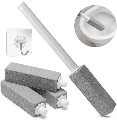Piedra pómez para inodoro, piedra pómez de limpieza con mango extralargo, diseño reemplazable, 1 mango limpiador, 4 recambios de piedras de limpieza, removedor de cal para cocina, baño, piscina