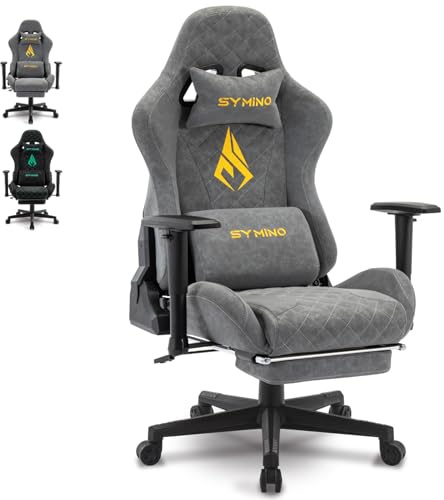 Symino Gaming Chair With Footrest - Ergonomic Racing Design PC Gaming Chair With Height Adjustable Base, Rotating Office Design in Vintage PU Leather