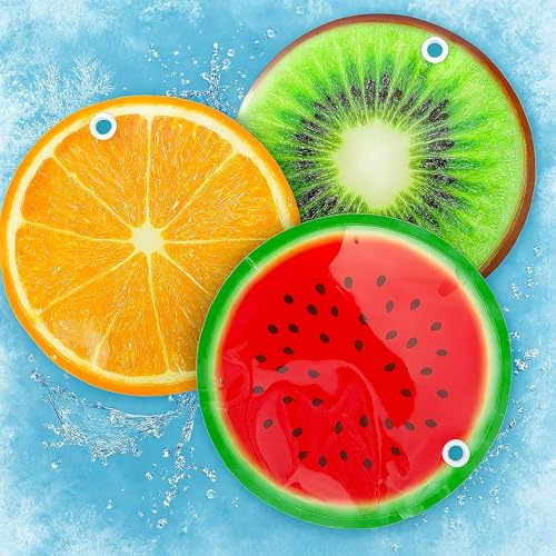 MIJOMA 3-teiliges Set Kühlpad Kühlakku Kühkissen mit Früchte-Print, Ø 16 cm - Perfekt für Sommer, Barbecue, Picknick & Gastgeschenke - Lebensmittelechter Kunststoff