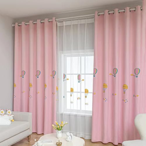 Lsimeru Gardinen Blickdicht 2er Set Rosa Ballon Stickerei 245 Lang Kinder Baby Verdunklungsvorhänge Vorhang Ösenschal für Wohnzimmer Schlafzimmer Babyzimmer,140x245