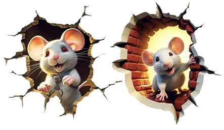 HOMSFOU Pegatinas De Pared Para Niños Vinilos De Ratones Despegables Y Adhesivos Decoración De Pared Para Dormitorio Guardería Y Sala De Estar 2 Uds 5.90X5.90In