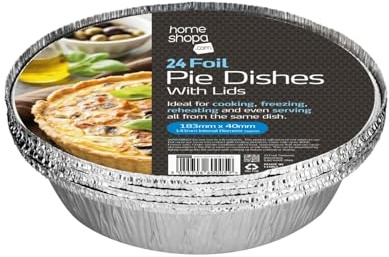 HOMESHOPA Aluminum Foil Pie Pan, 24 Pack Disposable Round Foil Flan Trays with Paper Lids, Durable Baking Dishes for Pie, Fruit Tarts, Quiche, Food Storage Takeaway Containers, Oven & Freezer Safe