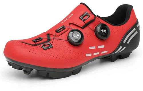 KONJACLY Damen Fahrradschuhe Professionelle Low Top Rennradschuhe Kompatibel Mit SPD Und Look Delta Cleats Indoor Bike Schuhe,Rot,41 EU
