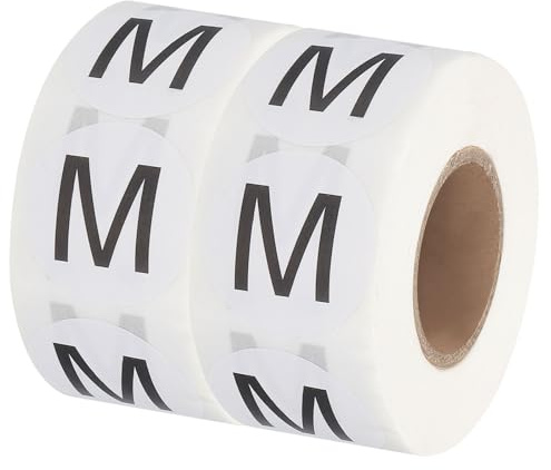 PATIKIL Etichette Inventario Lettera M, Adesivi Lettere Maiuscole 1 Adesivi Autoadesivi Tondi Cerchio per Codifica (2 Rotoli/Totale 1000Pz) per Ufficio