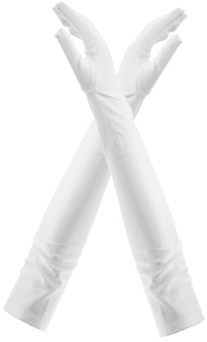 GALPADA Damen Lange Brauthandschuhe Weiß 55cm Ellbogenlänge Elastisch Spandex Einheitsgröße Abendhandschuhe für Hochzeit Abschlussball Kostümparty 1 Paar