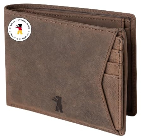 Berliner Bags Geldbörse Kiel Vintage, Portemonnaie Herren Leder - Braun | Geldbeutel Herren mit abnehmbares Kartenetui und Ausweisfach, 8 Kartenfächer, 2 Geldfächer, Münzfach, RFID-Schutz