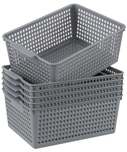 Loiycg Plastic Kitchen Cupboard Storage Basket, Grey Organizer Baskets, 6-Pack