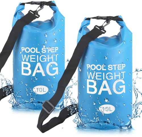 Lanathel 2 Pack Pool Step Weights, 500D PVC Waterproof Heavy Duty Pool Ladder Sand Bags for Weight w/Nylon Handle, 10L Universal Pool Step Weights/Pool Ladder Weights for Above Ground Pools (Sky Blue)