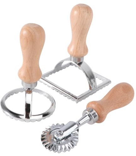 Cabilock 3pcs Wooden Handle Cookie Cutters Baking Cake Molds for Biscuit Rolling Fondant Biscuit Mold Fluted Pastry Cutters