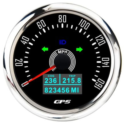 Okeeyseda 85MM GPS Tachimetro con Antenna GPS 7 Colori Retroilluminazione Digitale LED Contachilometri Calibro per 12V24V Auto Barca Marina 0-160MPH,A