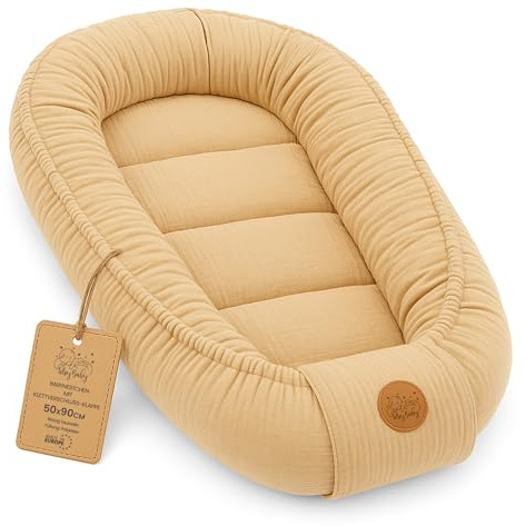 Cocon Mousseline pour Bébé - Nid doux respirant Nouveau-né portable et moelleux 50x90 cm - douillet chaleureux pour Lit Bebe Berceau Landau Poussette Voyage Beige