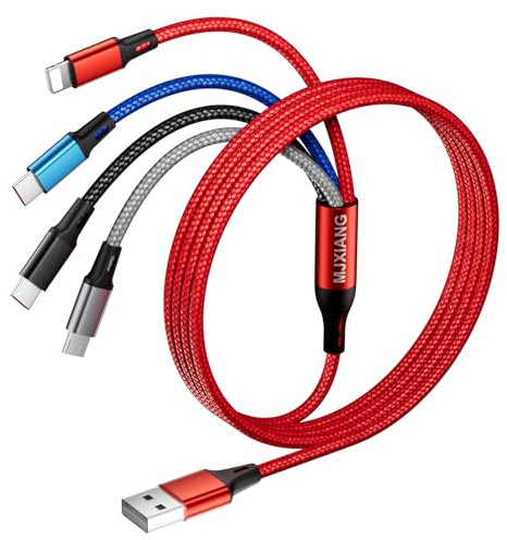 MJXIANG Multi Cavo USB di Ricarica [3A/1.2M], 4 in 1 Cavo Ricarica Rapida Universale Intrecciato, con Connettori 2 Tipo C/iP/Micro USB, per iPhone, Android Galaxy, LG, Moto, Honor View, Sony, Xiaomi