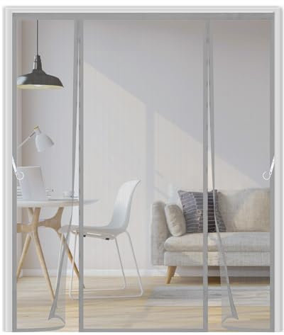 Magnet Fliegengitter Tür 165x200cm,Fliegengitter Balkontür Ohne Bohren,Doppeltür,Automatisches Schließen,Mückenschutz Vorhang für Balkontür, Kellertür, Terrassentür,Grau