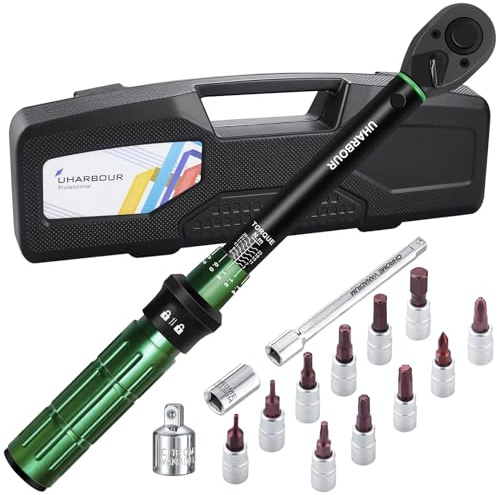 Uharbour 3-25 Nm 3/8 Antriebs-Drehmomentschlüssel für Fahrräder, Fahrrad-Drehmomentschlüssel-Set mit Bits, Adapter und Verlängerungsstange für Fahrrad, ±3% Fehlergenauigkeit