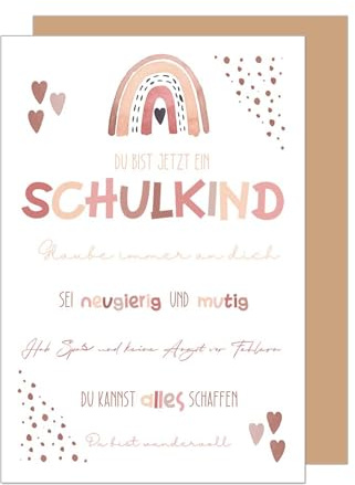 Edition Seidel Premium Glückwunschkarte zur Einschulung mit Umschlag. Einschulungskarte Grußkarte Karte zum Schulanfang Schuleinführung Schulstart Schulkind Mädchen 1. Klasse rosa (ES155 SW025)
