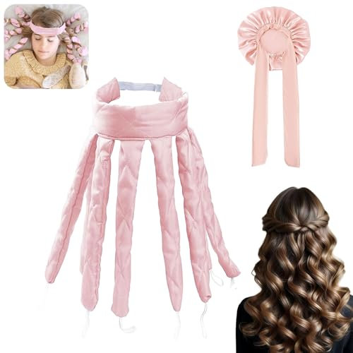 Heatless Curlers Headband, Octopus Hair Curler, Bonnet Seide, Lockenwickler über Nacht Locken Ohne Hitze Für Lange Mittleres Haare, Seidenband Lockenwickler Weiches Stirnband Tools (Hellrosa)