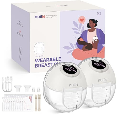 Nuliie - Leche eléctrica de mano libre con 4 modos, 9 niveles, función memoria, extractor de leche recargable con pantalla LED, peso ligero - 24 mm (2 paquetes, blanco)