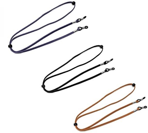 fKiZanthene 3 Stück Unisex Brillenbänder, Leder, Brillenkette, Umhängeband, rutschfeste Brillenbänder, Brillenkette, verstellbare Brillenkordel für Männer und Frauen, Sport, Schwarz , One size
