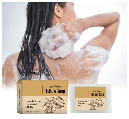Handgemachte Tallow-Seife, 100g, Feuchtigkeitsspendende Körper- und Gesichtsseife, Tiefenreinigend