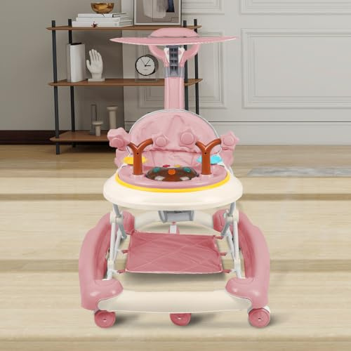 Lauflernwagen mit Musik und Lichtern, Baby-Gurtsitz, Aktivitätstisch, schwebende Sprungsitze, 67 x 72 x 92 cm, rosa (A)