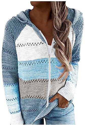 Generisch Stora Storlekar Lång Tröja Hoodie Dam Med Kapuz med dragkedja Lätt med ficka Tunn Hoodie Sweatjacka Sommar med ficka Överdimensionerad Bomulls Sweatshirt Kapuzjacka Fritidsjacka, Himmelsblå