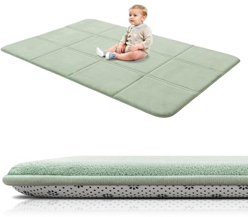 BYBYME 3cm Dicke Faltbare Krabbelmatte Baby, 120x180cm Spielmatte mit Rutschfester Unterseite, Weiche Bodenmatte aus Memory-Schaum für Babys, Kinder & Kleinkinder, Ideal für Wohnzimmer & Yoga, Grün