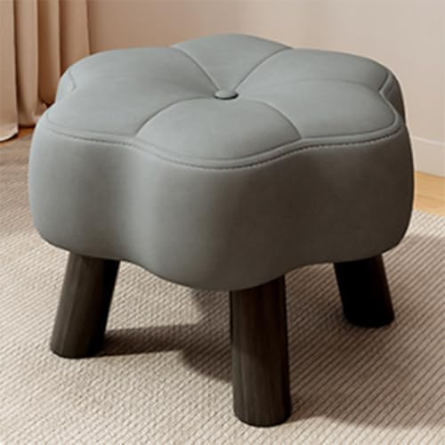Jidanmian Small Foot Stool Ottoman,Flower Shape Foot Stool,Padded Shoe Bench,Leather Ottoman Foot Stool,Heightened Table Legs,High Resilience Sponge,for Living Room,Bedroom,Entryway(Gray)