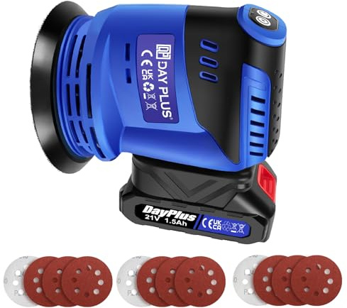 Cordless Random Orbit Sander 21V (Sanding on Small to Medium Wooden, Varnished and Painted Surfaces; Brushless Motor, 3 Variable Speeds, Diameter: 125mm; 21 Volt System; 1.5Ah Battery and Charger)