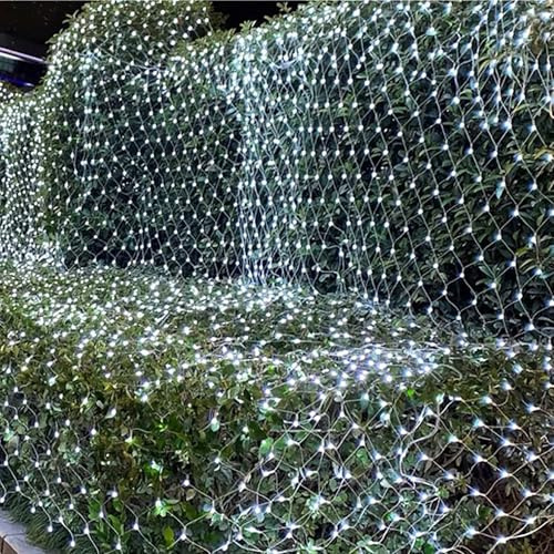 Qiydia Luces de Red con 8 Modos de Iluminación, Luces Navideñas de Malla Impermeables para Exteriores, Luces Led para árboles de Navidad, Césped, Arbustos, Bodas y Fiestas(2m x 2m 144led, White)