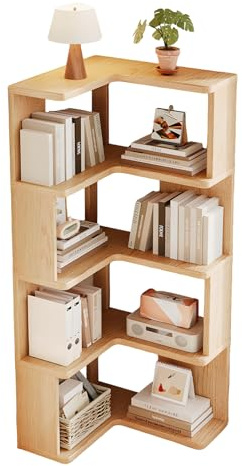 JFOZDM Bibliothèque d'angle à 4 Niveaux, Bois étagère d'angle, Bibliothèque Meuble de Rangement,Économisez de l'espace,Meuble d'angle pour Salon,Chambre à Coucher,Bureau,Salle d'étude